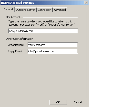 Microsoft Outlook 2003 Wizard - General Email Account Settings