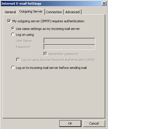Microsoft Outlook 2003 Wizard - SMTP Email Account Settings